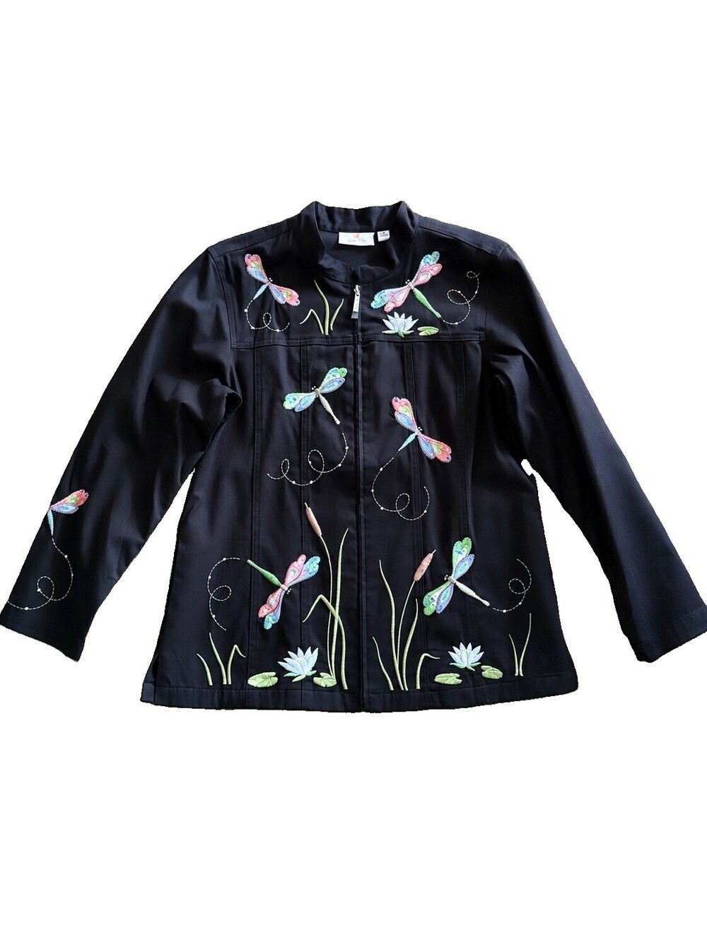 Quacker Factory Dragonfly Embroidered Jacket Women’s M Black Rhinestone Boho